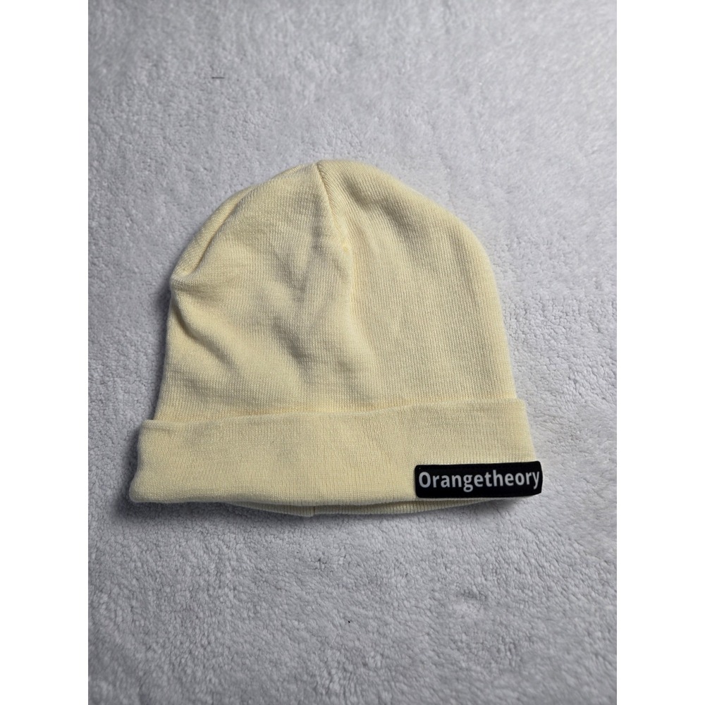 Orangetheory Fitness Beanie Hat Pale‎ Yellow Knit Cuffed Logo Patch One Size